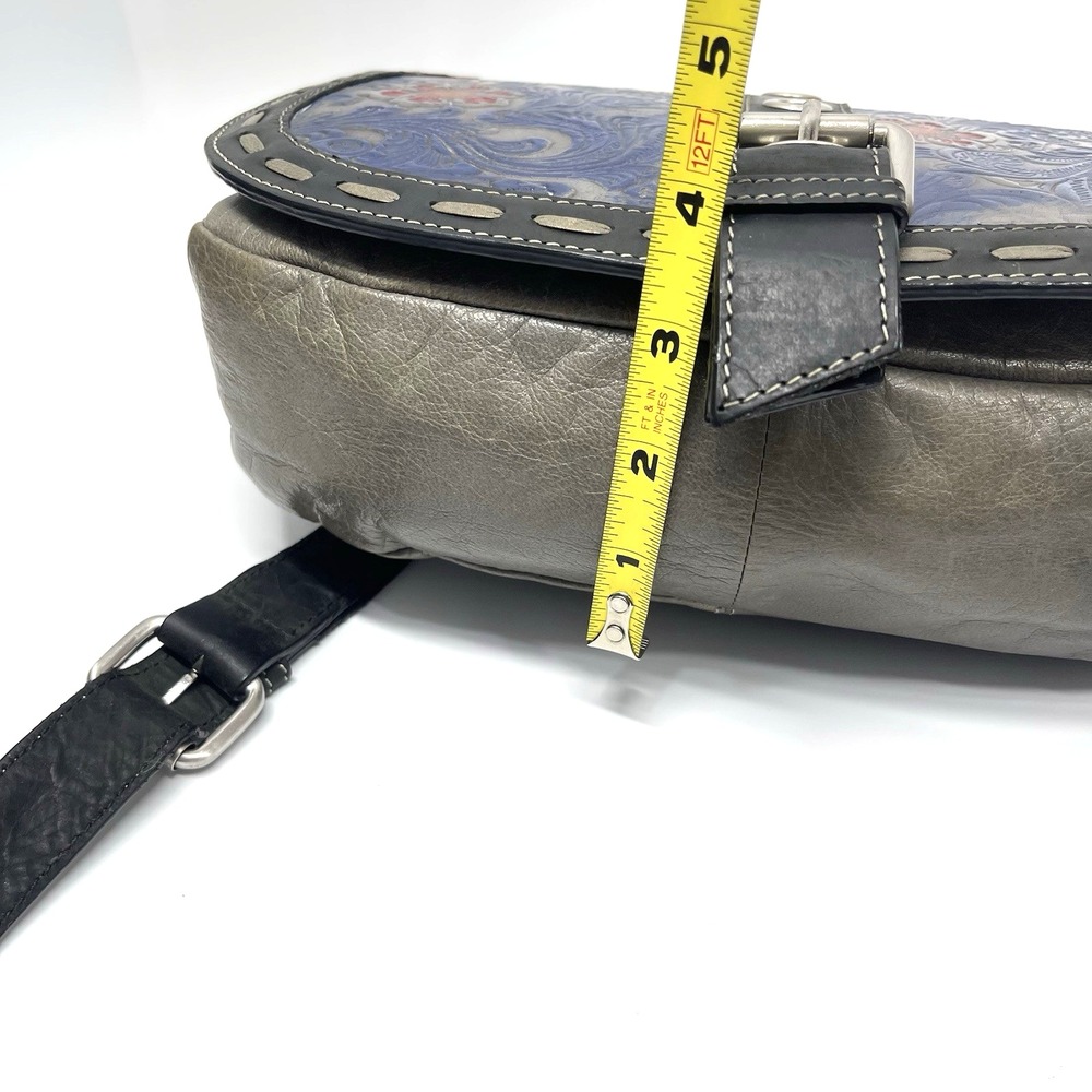 Firenze Bella Tooled Leather Hand Painted Buckle Studded Crossbody Purse Bag - Picture 14 of 14